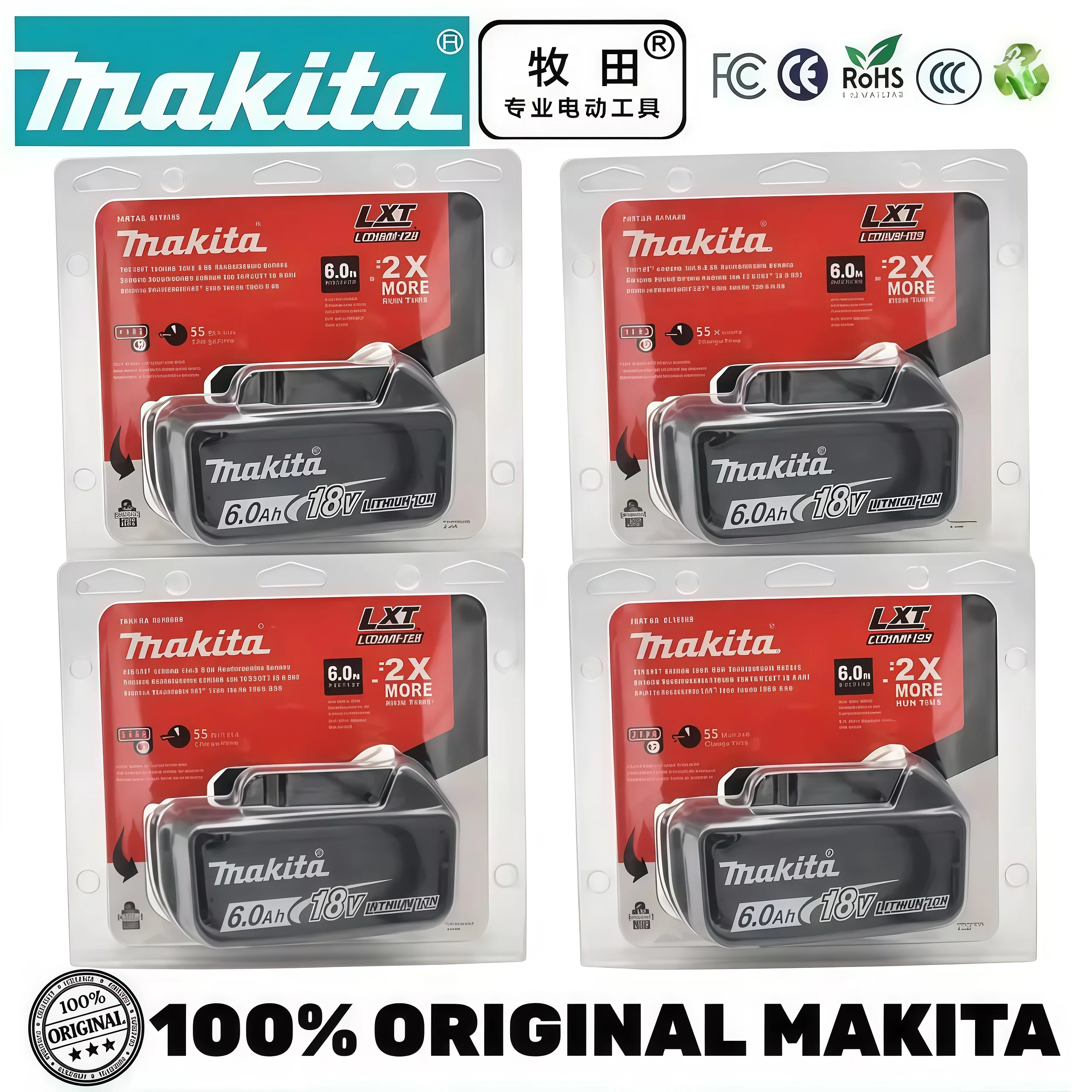 

18V 6Ah Original Makita BL1860 LXT Battery, Smart BMS, High Capacity Lithium Replacement for BL1840 BL1850 Cordless Tools