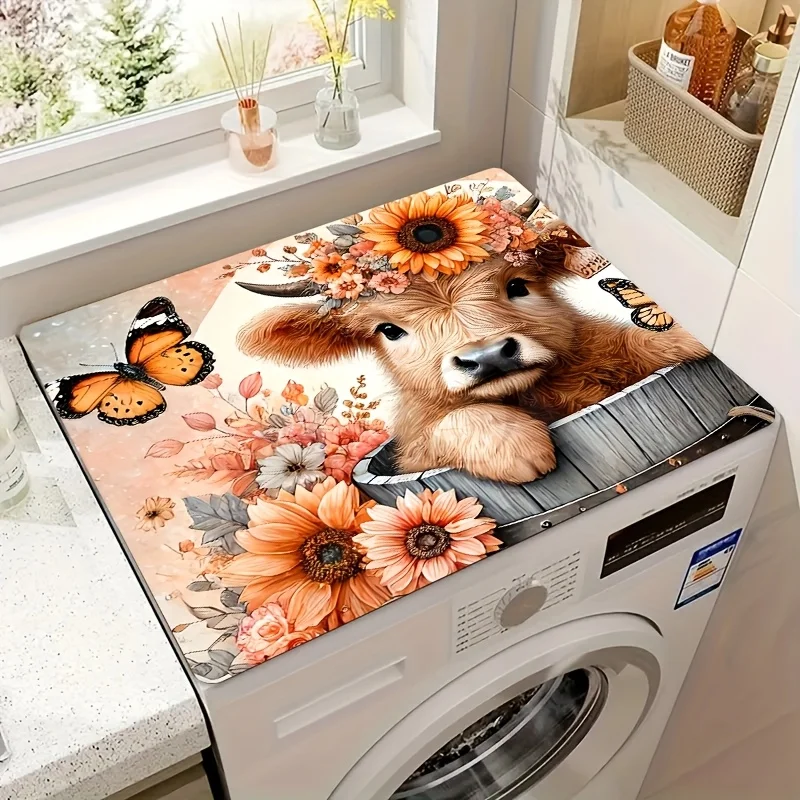 

1 шт. милый коврик для сушки посуды в стиле высокогорной коровы – яркий цветочный дизайн, многофункциональная подставка для сушки посуды на кухонной столешнице