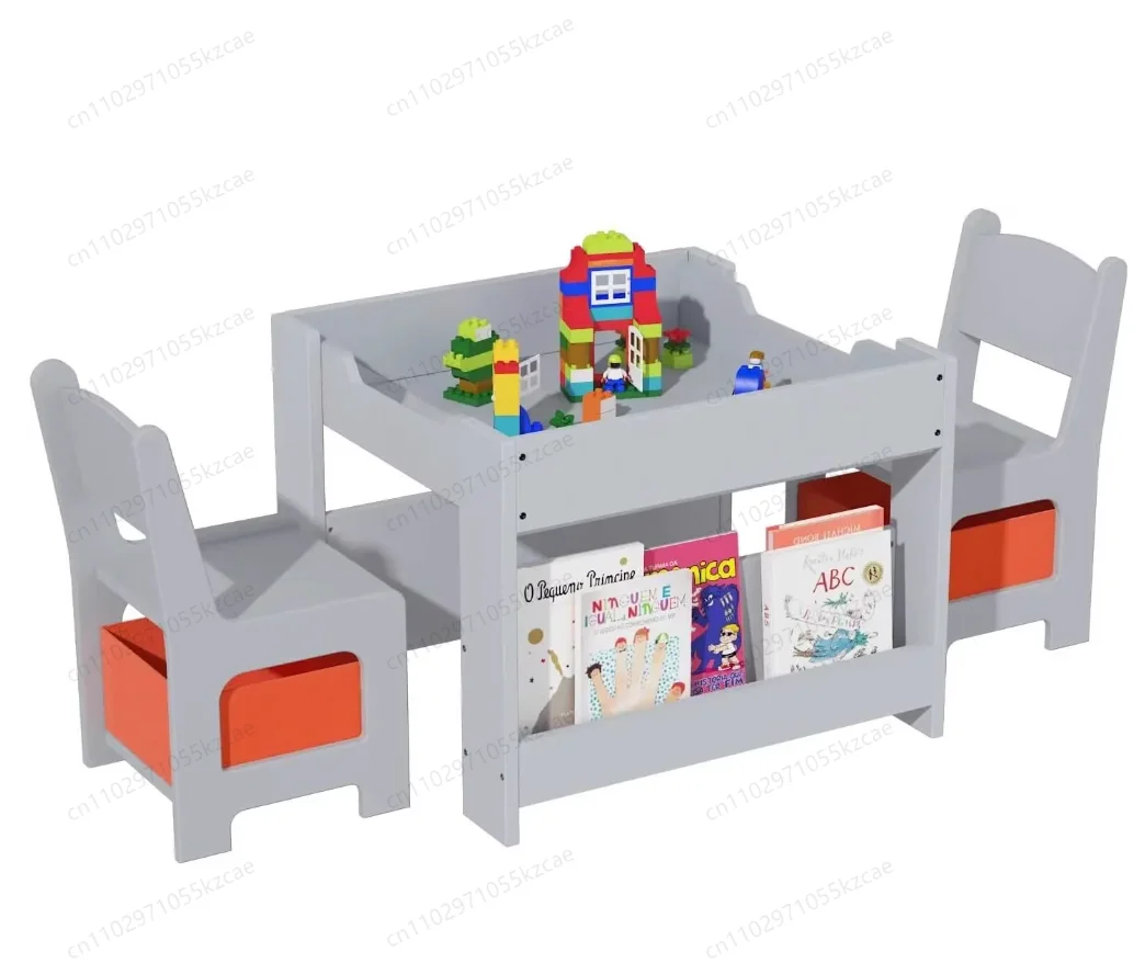 

Children's 2-in-1 gaming table and 2 chair set, compatible with blocks, modern activity learning table gaming furniture