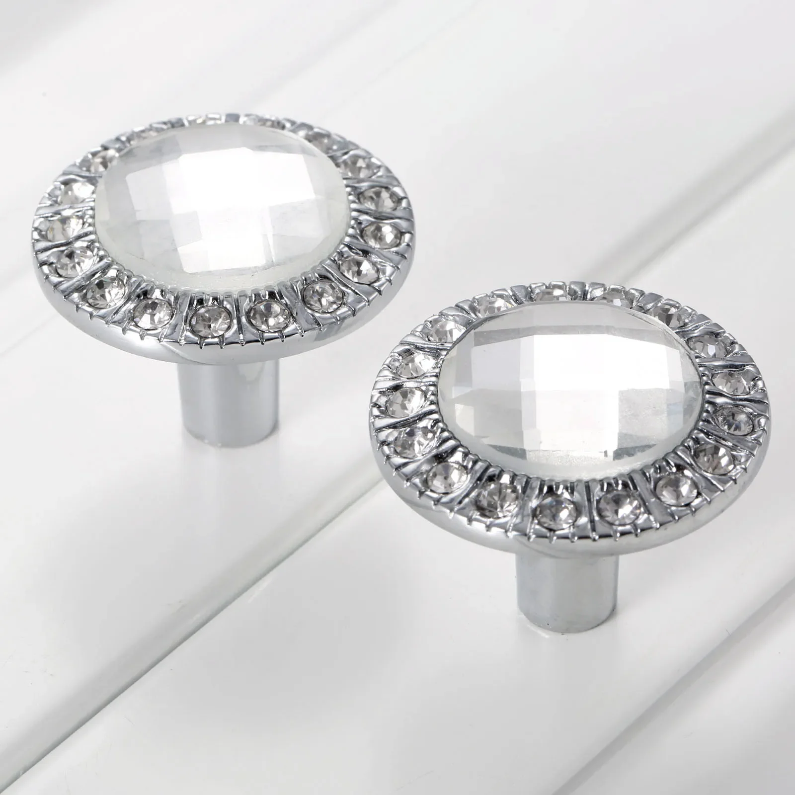 31mm Zinc Alloy Glass Crystal Rhinestone Furniture Knob Drawer Cupboard Cabinet Door Dresser Pulls Handle Wardrobe Handles Knobs