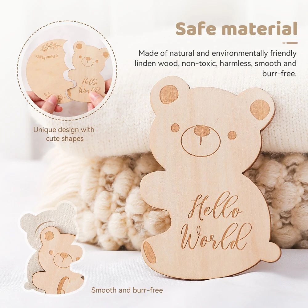 Cartes Commémoratives Mensuelles en Bois pour Bébé de 0 à 12 Mois, Puzzles d'Ours, Accessoires de Tir