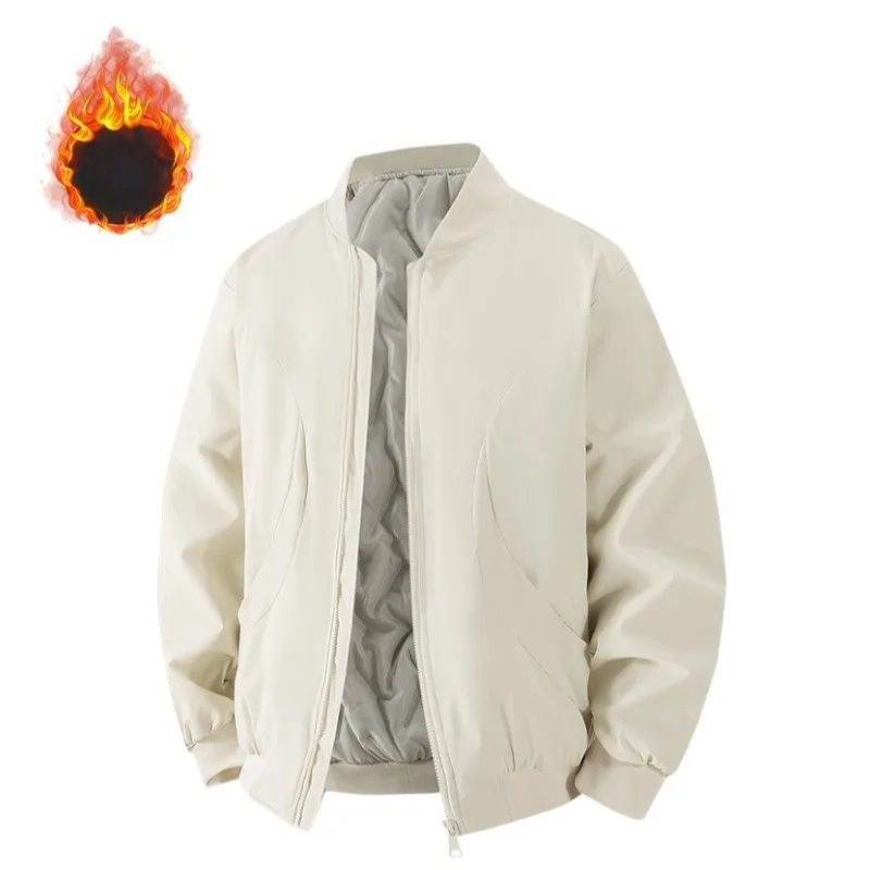 Mens Padded Bomber Jacket Baseball Collar Long Sleeve Zip Up Casual Outerwear in Three Colors for Autumn Winter Everyday Wear