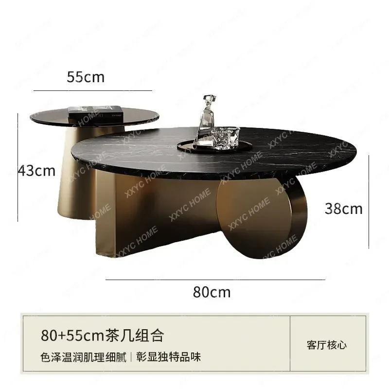 Light Luxury Coffee Table Modern Simple Living Room Small Marble Glass Round Coffee Table Combination Stainless Stee