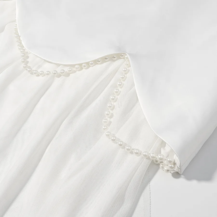 Elegant Pearl Mesh Patchwork Maxi Dress Women Strapless Ribbon Backless Long Dress Luxury Wedding Guest Party Evening Dress 2026