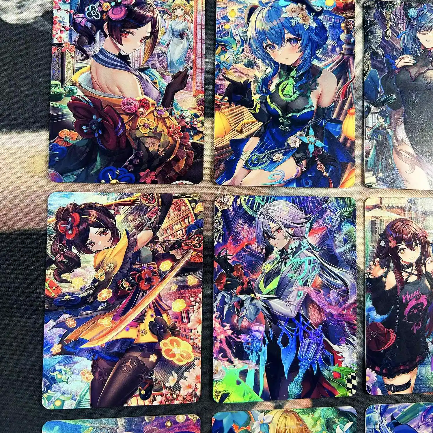 9Pcs/set Diy Self Made Genshin Impact Ganyu Shenhe Collection Card Refraction Color Flash Game Anime Cards Gift Toys