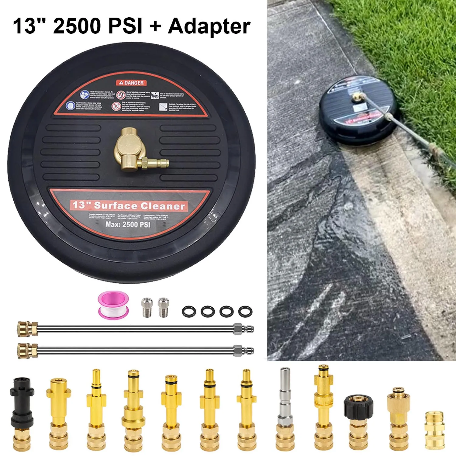 

2500 PSI 13 Inch Pressure Washer Surface Ground Floor Cleaner Brush Water Broom for Karcher Lavor Anlu 1/4" Inch Quick Connector