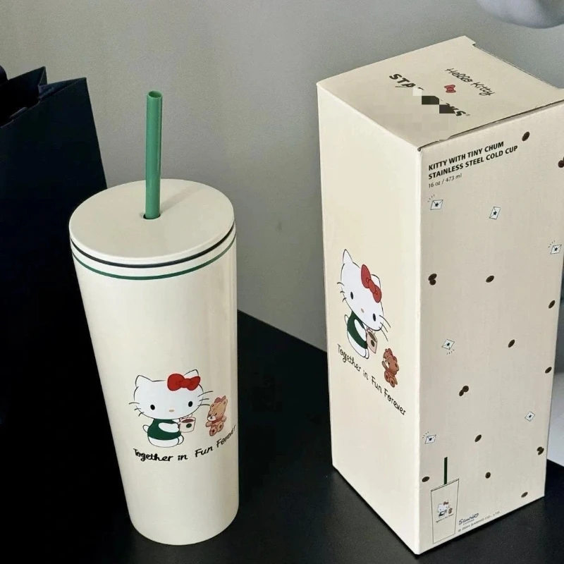 

New Hello Kitty Joint Stainless Steel Mug Cute Girl Portable Student Kitty Min Mug Gift Replica Cup Outdoor Portable Sports Cup