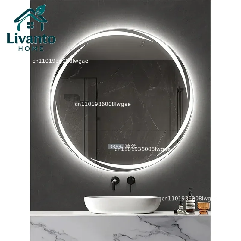 

50Cm Creative Bathroom Circular Mirror Wall Mounted Smart Led Illuminated Vanity Mirrors Espelho Para Banheiro Bath Mirrors