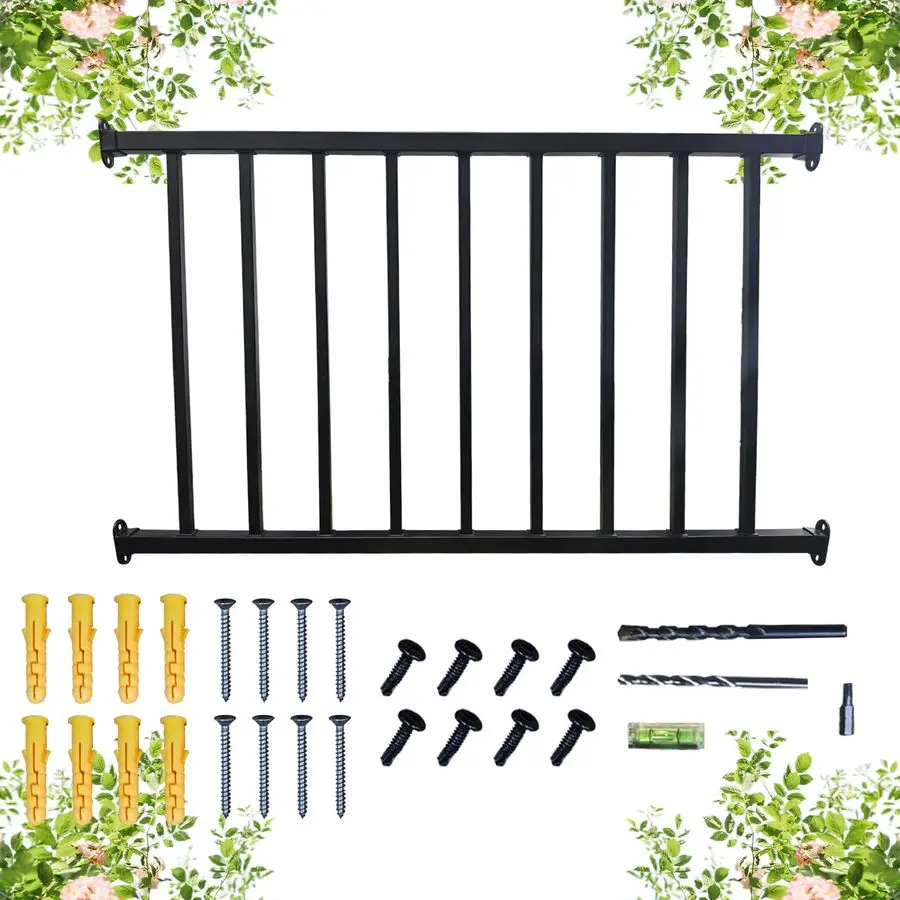 

Guard Railing Kit with Balusters4 Feet Black Decking Railings Porch Indoor OutdoorStraight Run Rail
