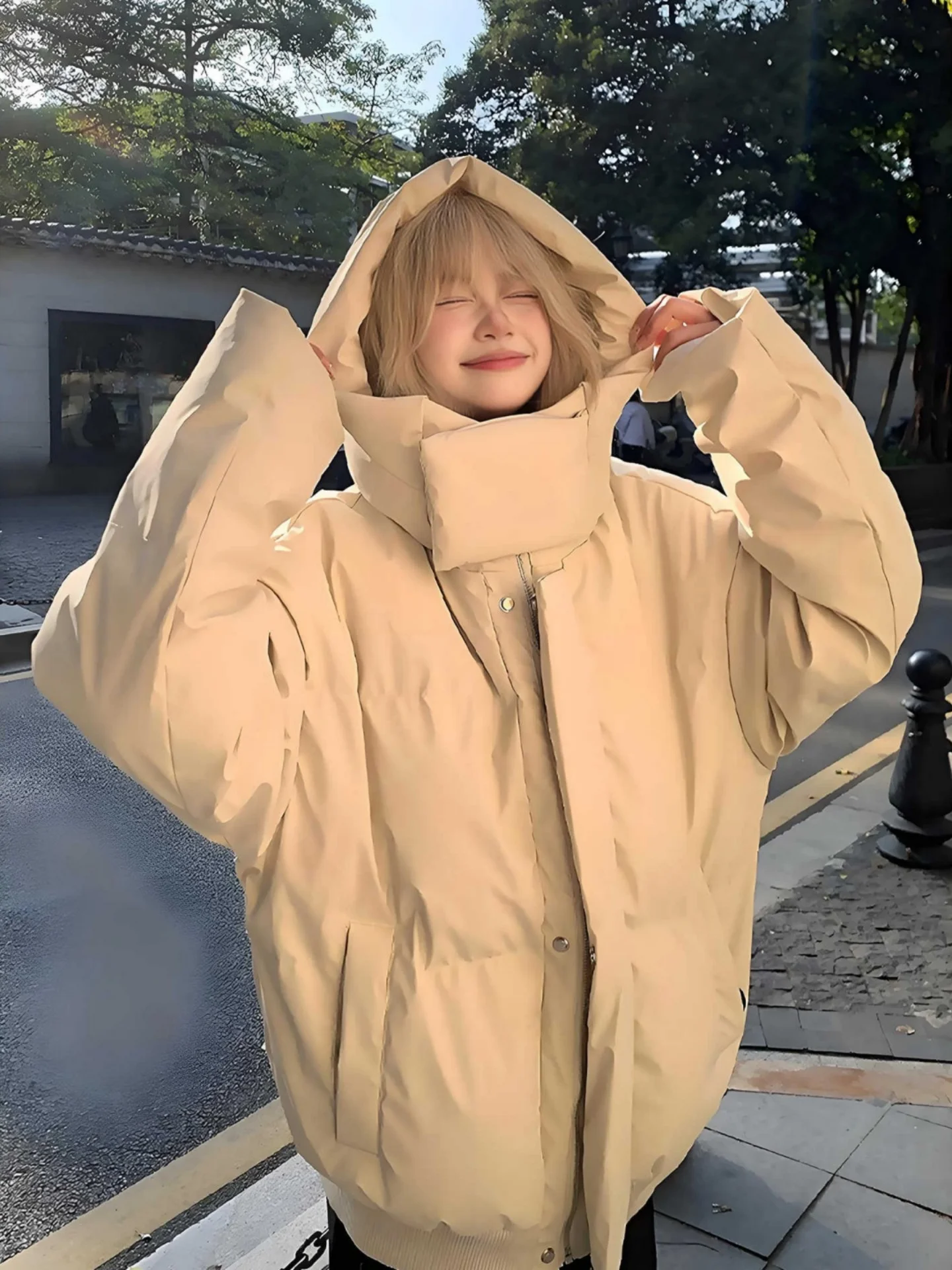 

Thiened Winter Puffer Jaet Hooded PU Leather Cotton Coat for Men And Women Warm Bread Sle Clothing Youth Faion