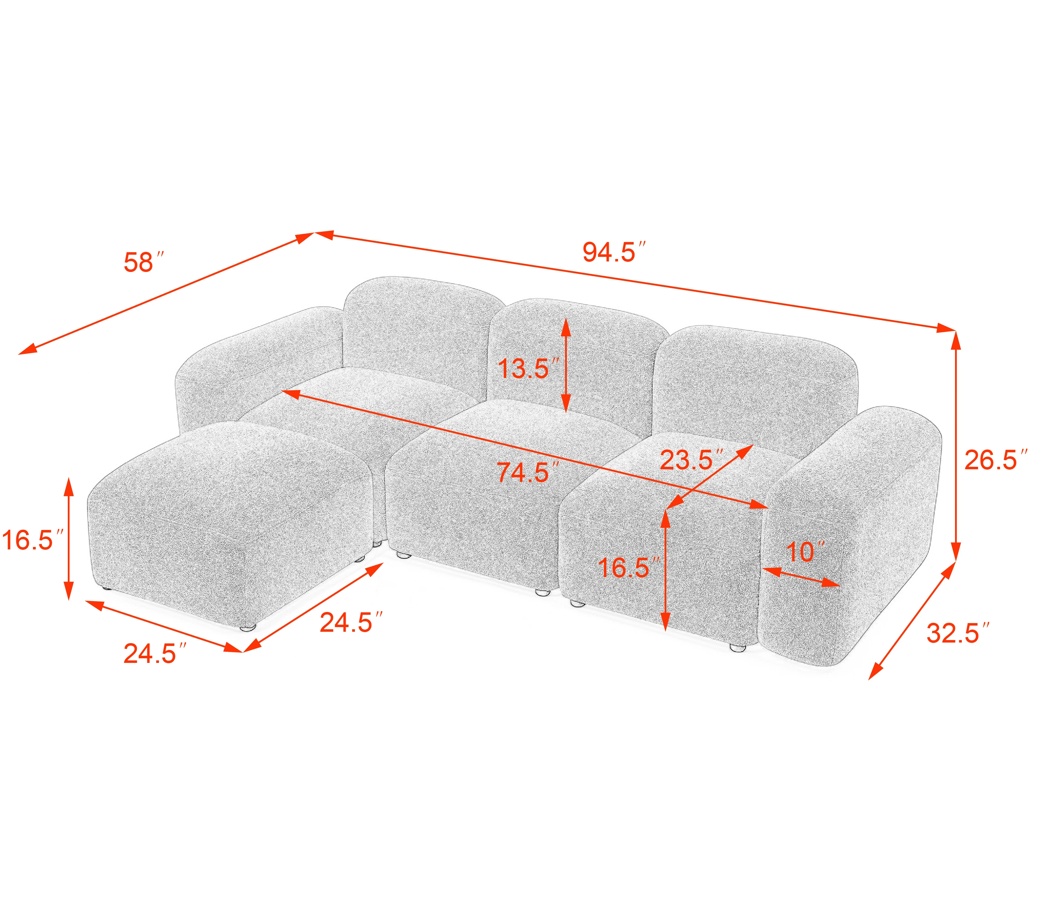 [Flash Sale]L-Shape Modular Sectional Sofa DIY Combination Teddy Fabric White/Beige/Orange[US-W]