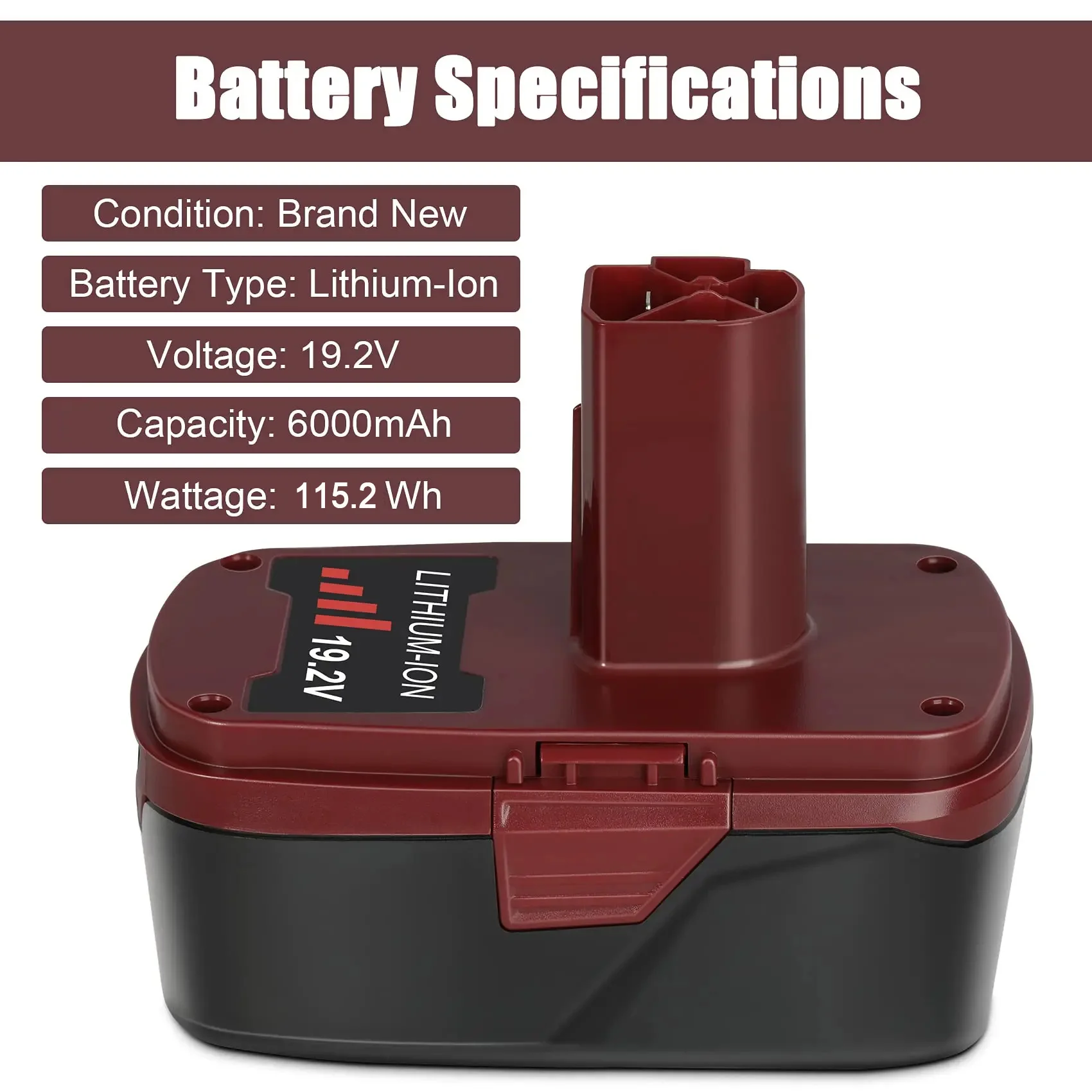 2Pack 6.0Ah 19.2 V Lithium ion C3 Battery Pack for Craftsman DieHard XCP 130279005 130279017 315.113753 315.115410 315.11485