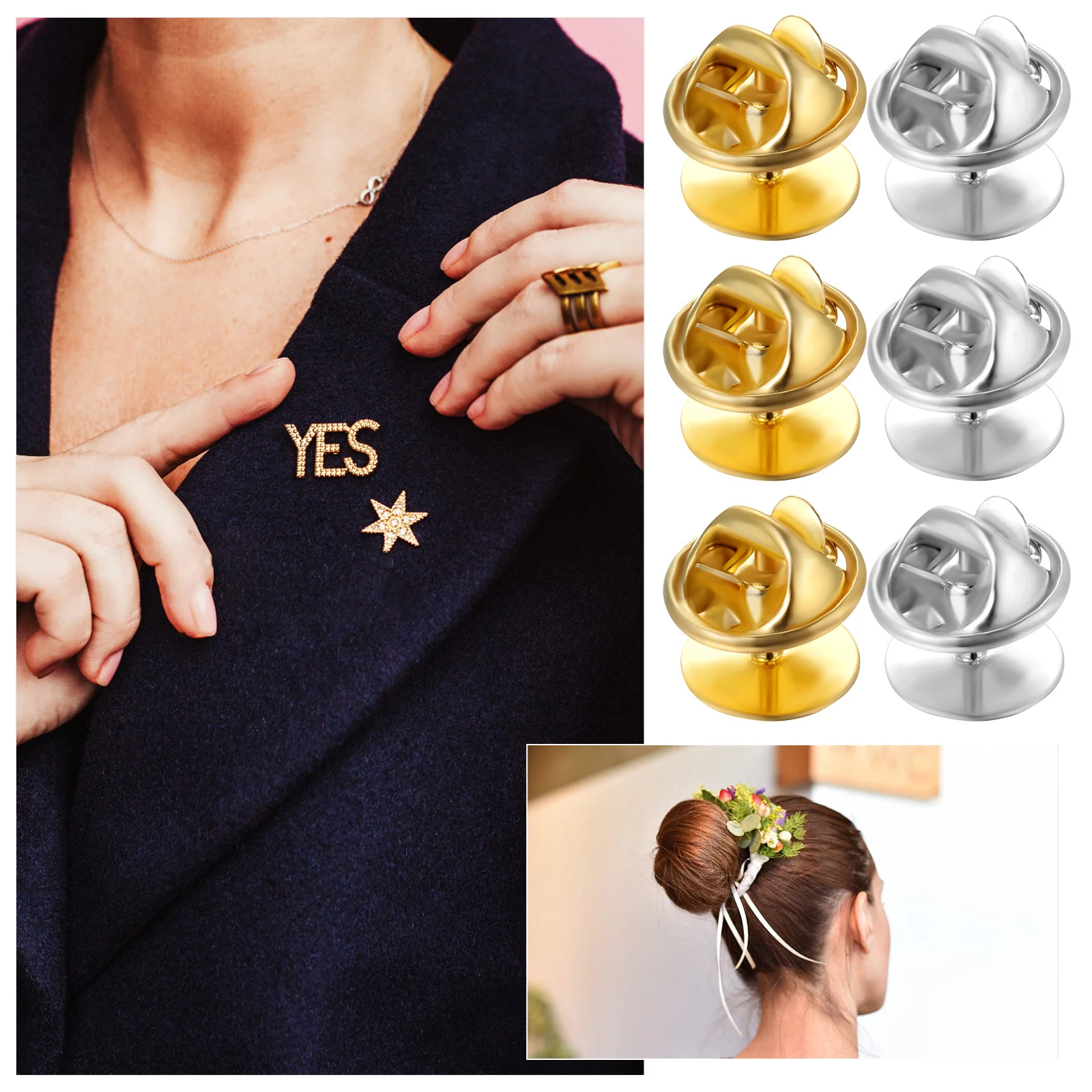 

60 set Badge Pins Set 2 Colors Metal Copper Diy Jewelry Craft Supplies Pin Backs For Enamel Pins Locking Pin Backs Brooch Hair