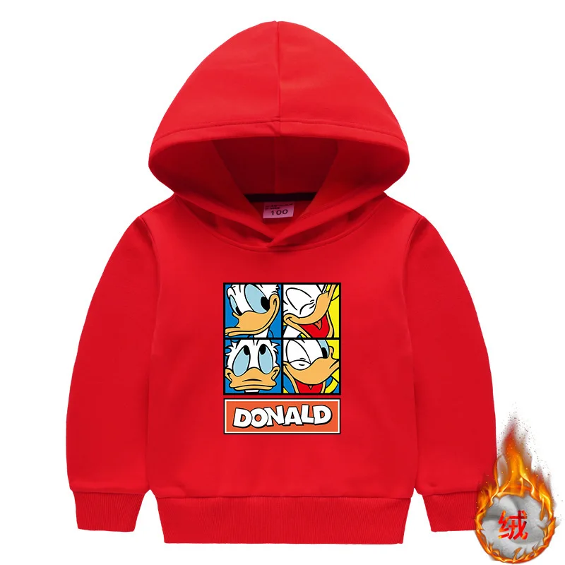 MINISO Disney Mickey Mouse and Donald Duck Hooded Sweatshirt Autumn and Winter Children's Fleece Long-sleeved T-shirt