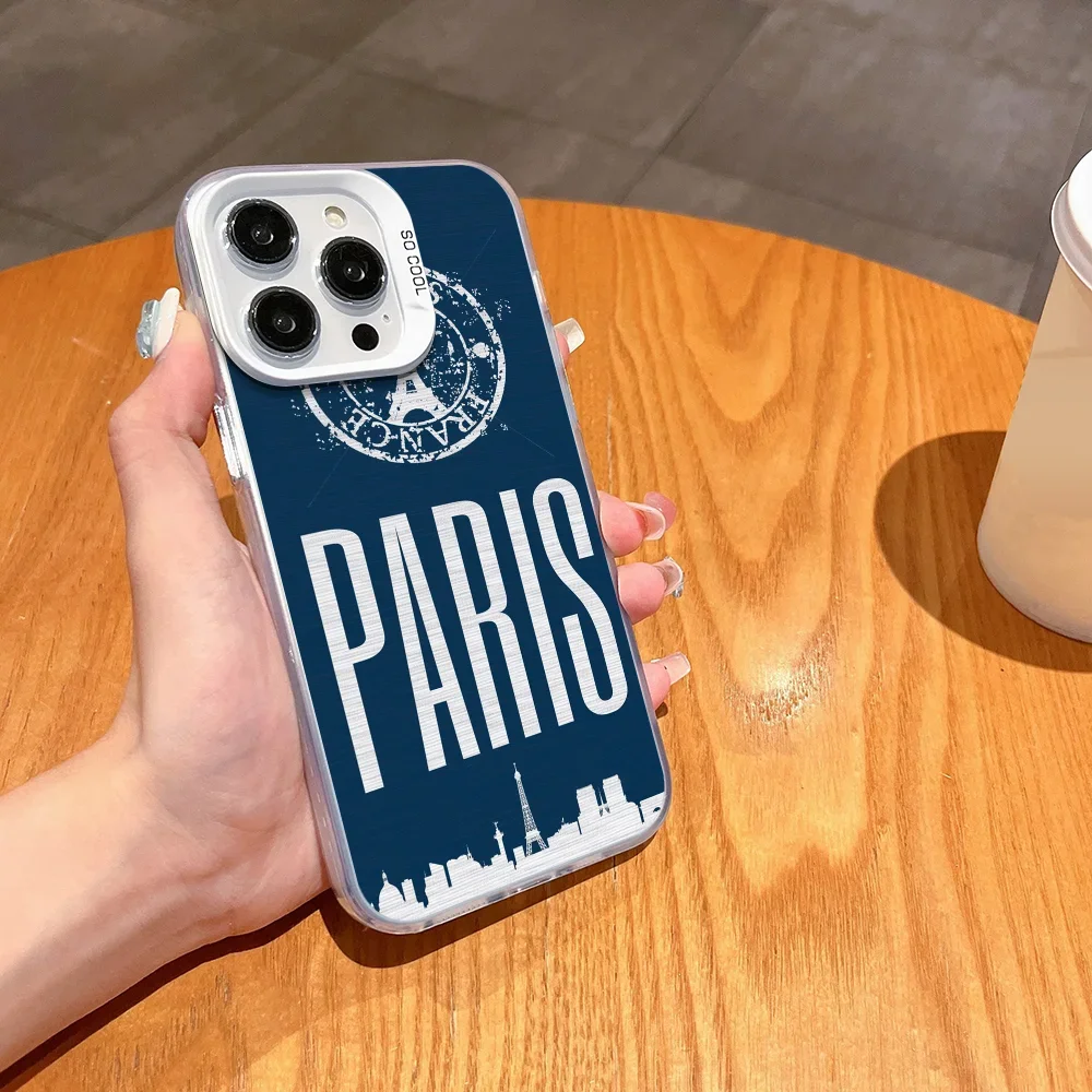 فرنسا باريس P-PSG LE PARISIEN جراب هاتف FUNDA آيفون 12 11 13 14 15 16 ماكس برو بلس غطاء لون فضي صغير