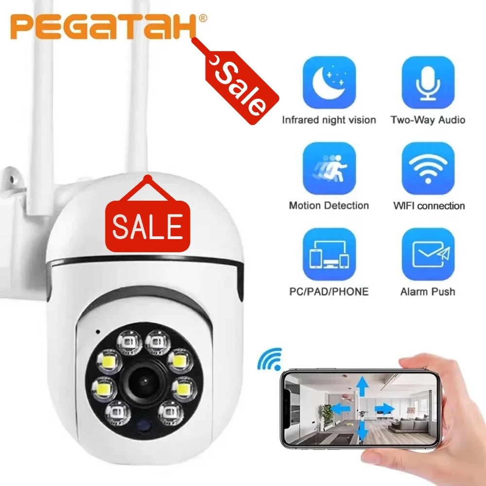 

PEGATAH 1080P Wifi PTZ Camera Wireless Outdoor Security Surveillance CAM AI Human Tracking Two-way Audio HD Night Color Camera