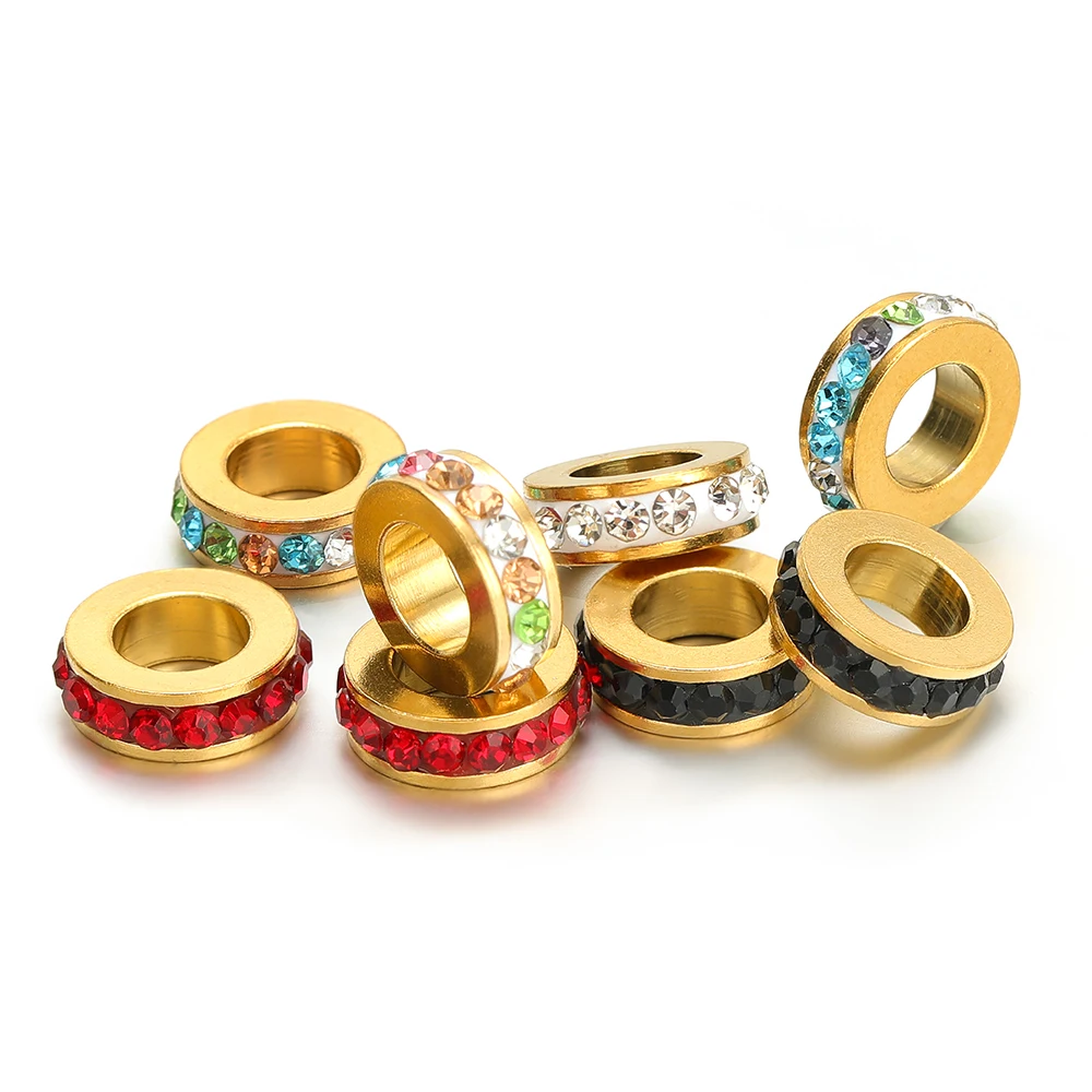 10 Stück Edelstahl Runde Zirkon-Perlen mit Großem Loch, Abstandsperlen, Anhänger für DIY-Schmuckherstellung, Armband-Zubehör, Halsketten-Zubehör – Detail 4