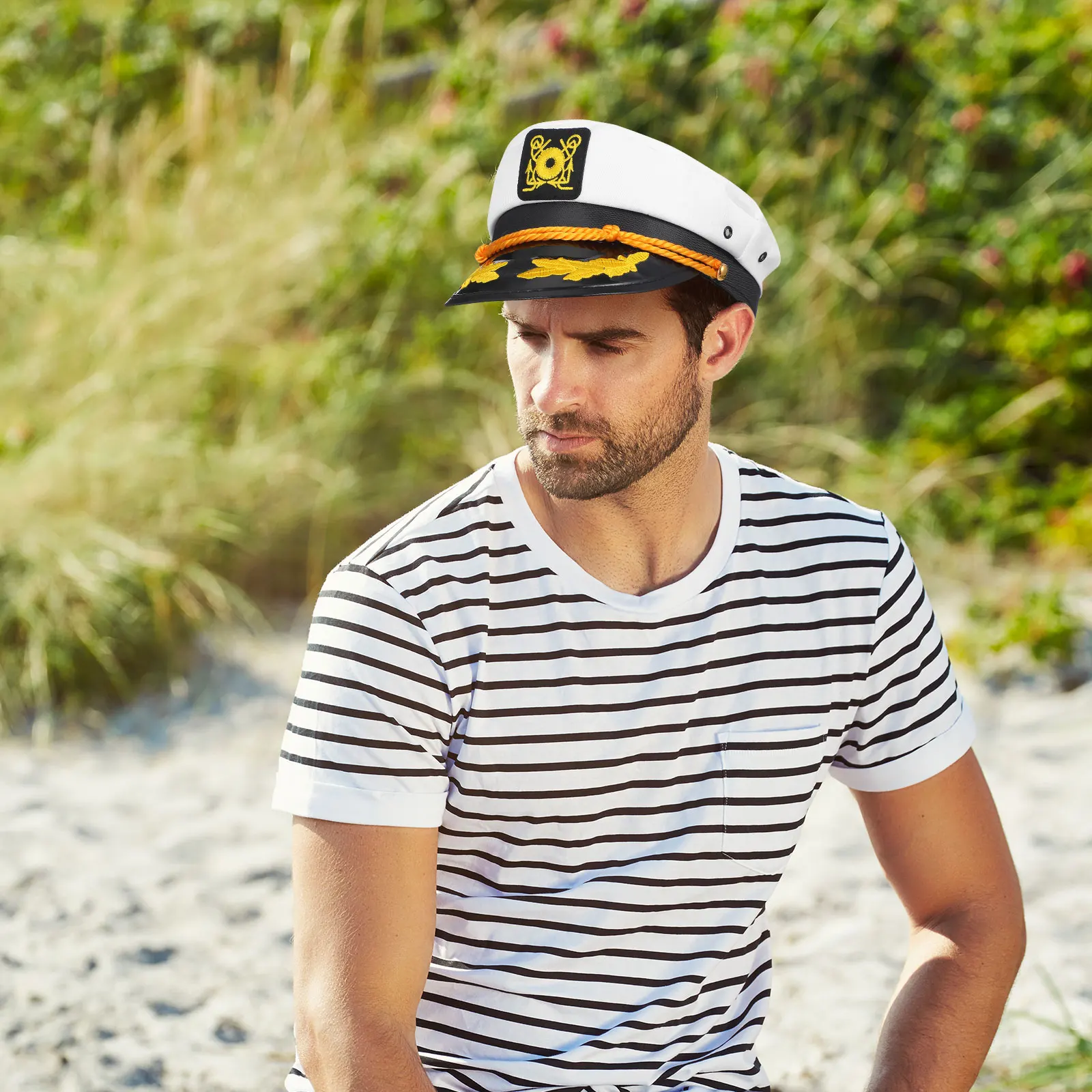 

1pcs Navy Adjustable Captain Hat For Adults Sun Protection Wide Brim Sailor Costume Accessory Boating Travel Outdoor Wear Sea