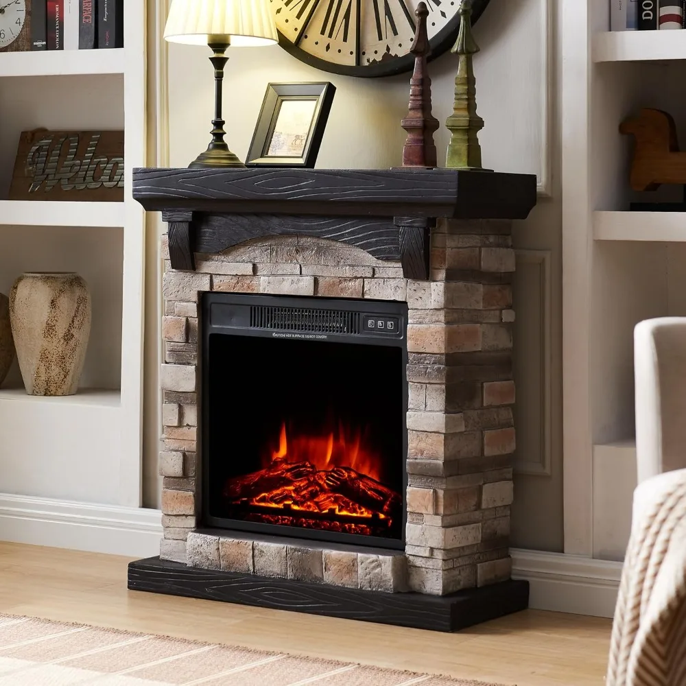 

Tall Fire Place Freestanding with LED Flame and Brightness Control for Living Room Bedroom, Electric Fireplace Mantel