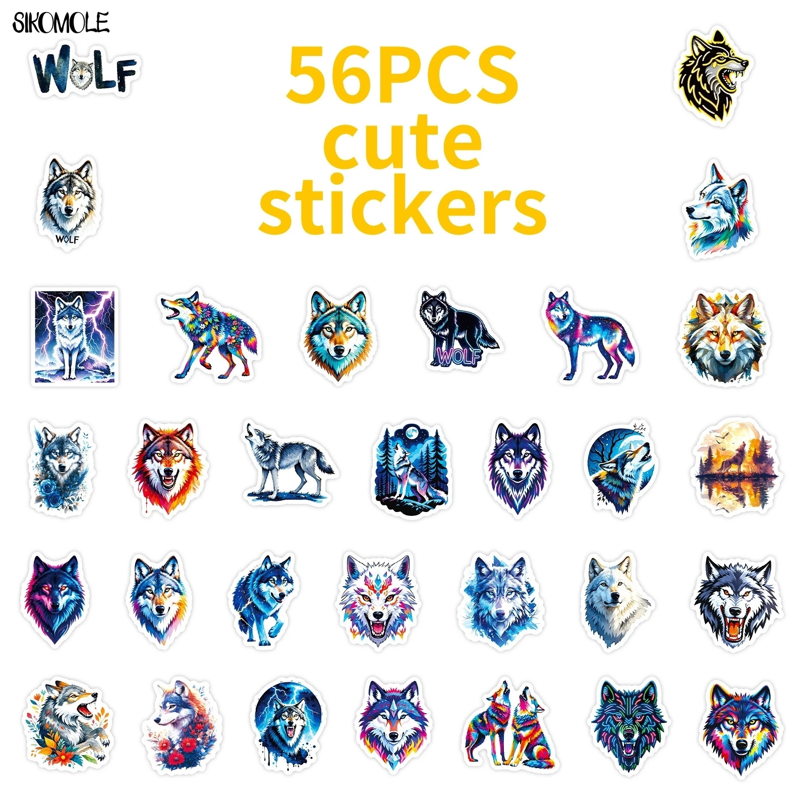 10/56PCS Cartoon Grasland Wolf Graffiti Aufkleber Ästhetische Tiere DIY Sammelalbum Laptop Stationäre Koffer Aufkleber Aufkleber Spielzeug