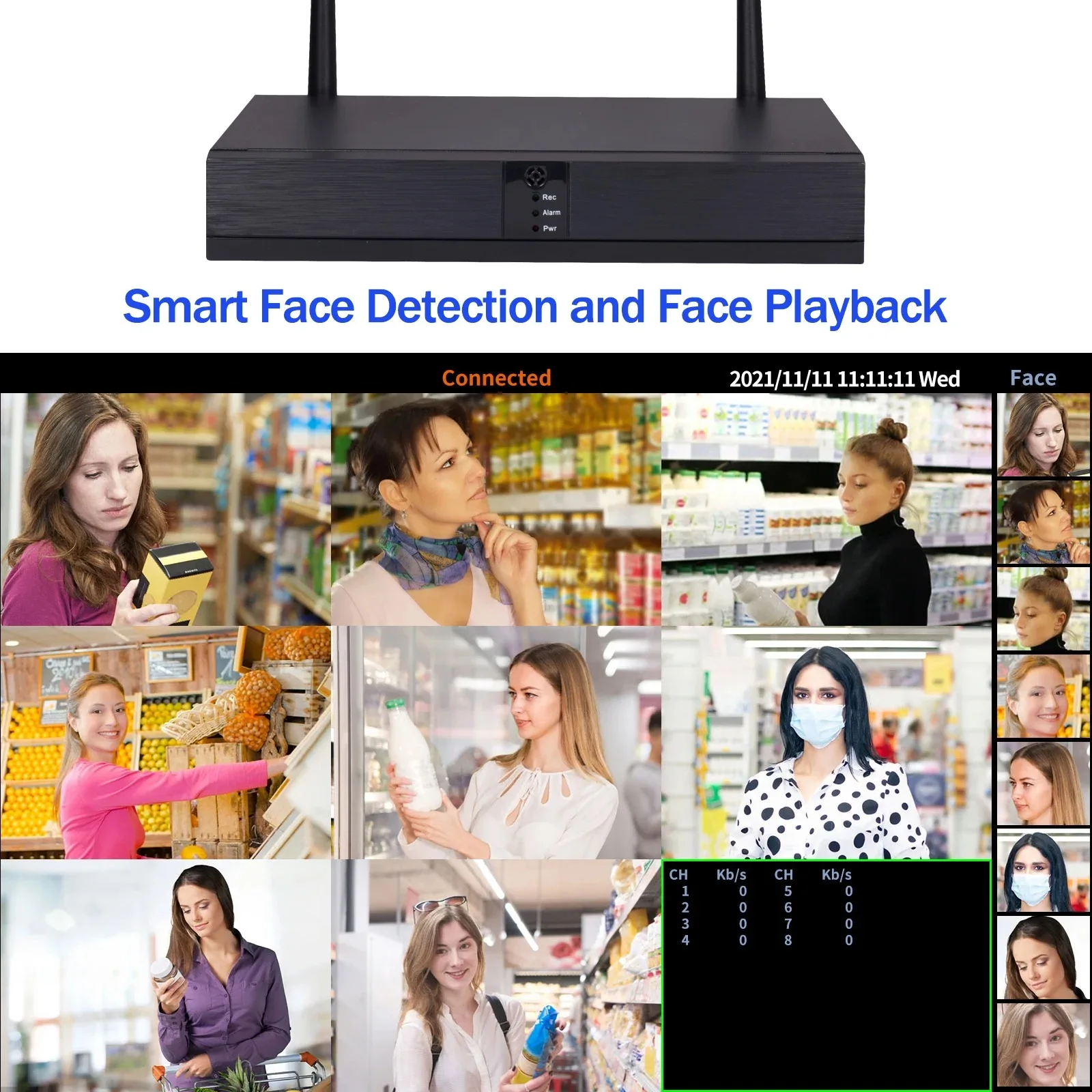 Imagem -03 - Gadinan-kit Nvr sem Fio Face Detect Sistema de Segurança Áudio ao ar Livre Câmera ip Wifi Cctv Vigilância por Vídeo H.265 Mais 8ch 3mp