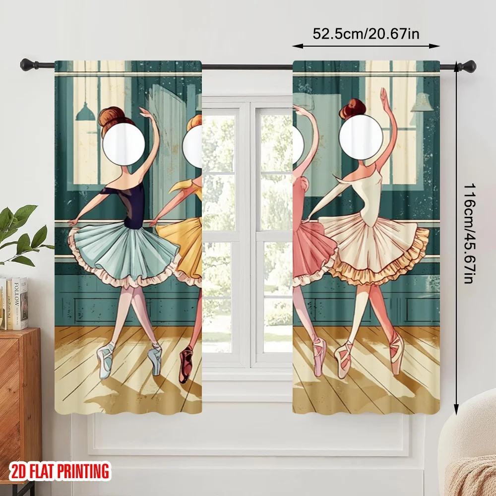 2pcs,2D plane printing Curtain Popular Female Dance Durable Polyester (without rod) Gifts for Bedroom, Kitchen, Office & Living