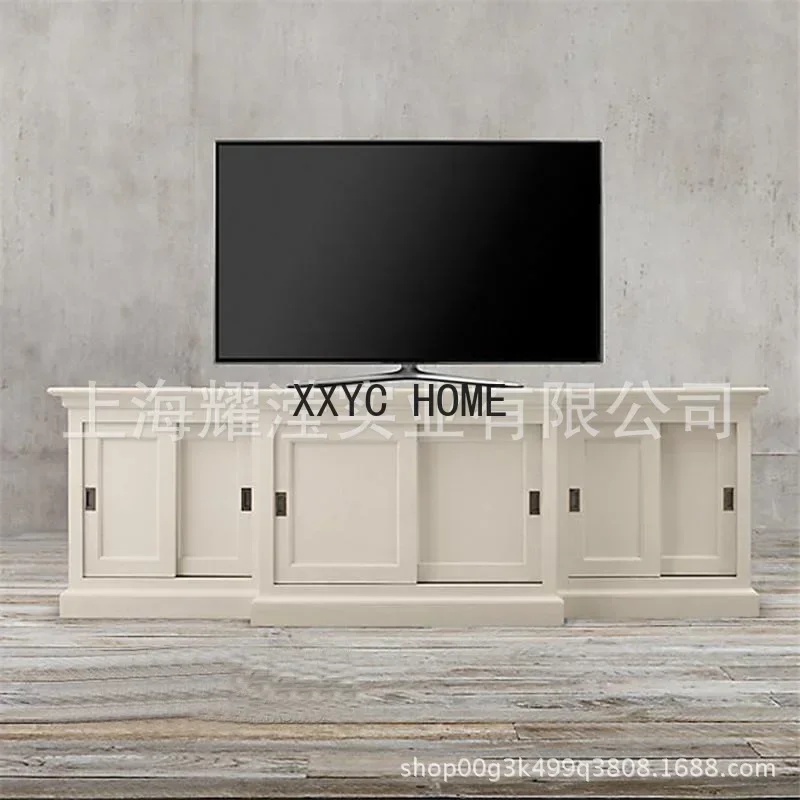 American solid wood TV cabinet custom furniture living room retro old oak six-door video cabinet audio-visual locker