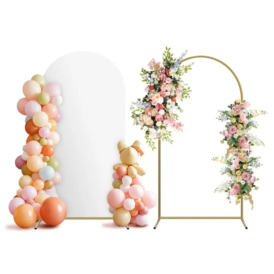 

Backdrop Stand and Cover Set, Metal Balloon Arch Backdrop 6ft, Gold Arched Stand Frame for Wedding, Parties,Birthday, Event Deco