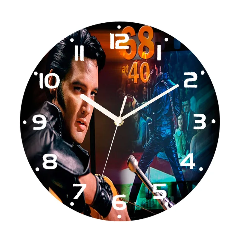 Reloj de pared grande con estampado de Elviz Presley para sala de estar, decoración de pared del dormitorio, reloj de pared silencioso sin tictac, regalo de cumpleaños de 14 pulgadas