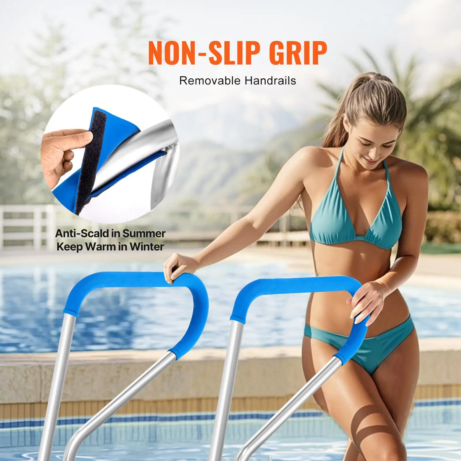 39 x 32 Inch Pool Handrail Stainless Steel Pool Safety Grab Bar with Base Plate Grip Cover for indoor Outdoor Swimming Pools for decks for spas
