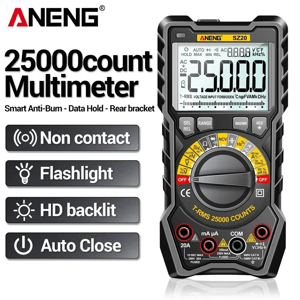 ANENG SZ20 25000 Counts Professional Digital Multimeter Electric AC/DC Current Meter Voltage Tester for Car Ohm Temp Capacitor