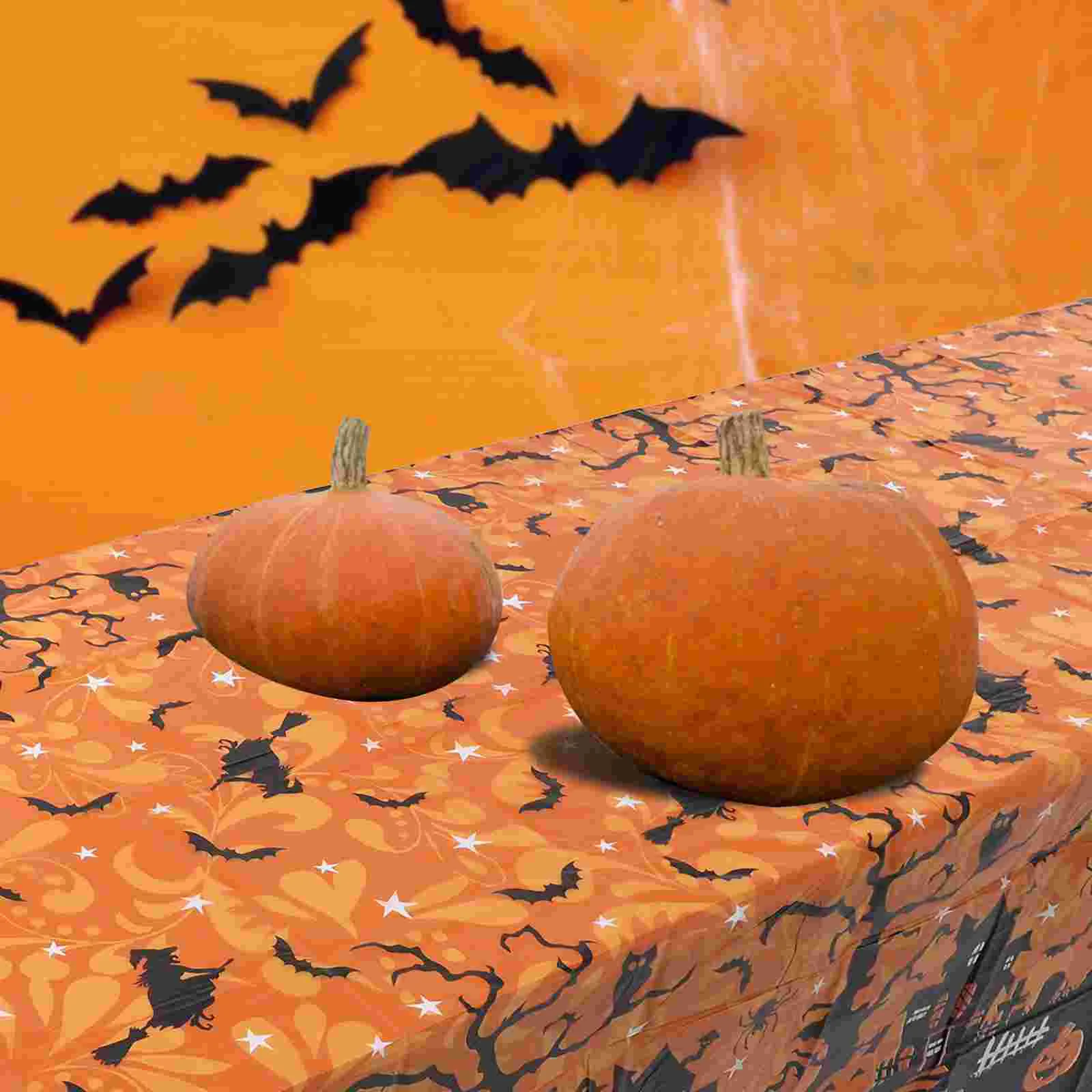 2 Pcs Halloween Tablecloth White Autumn Decor Dinner Home Decoration Pumpkin Inflatable Backdrop Plastic Decorative Party