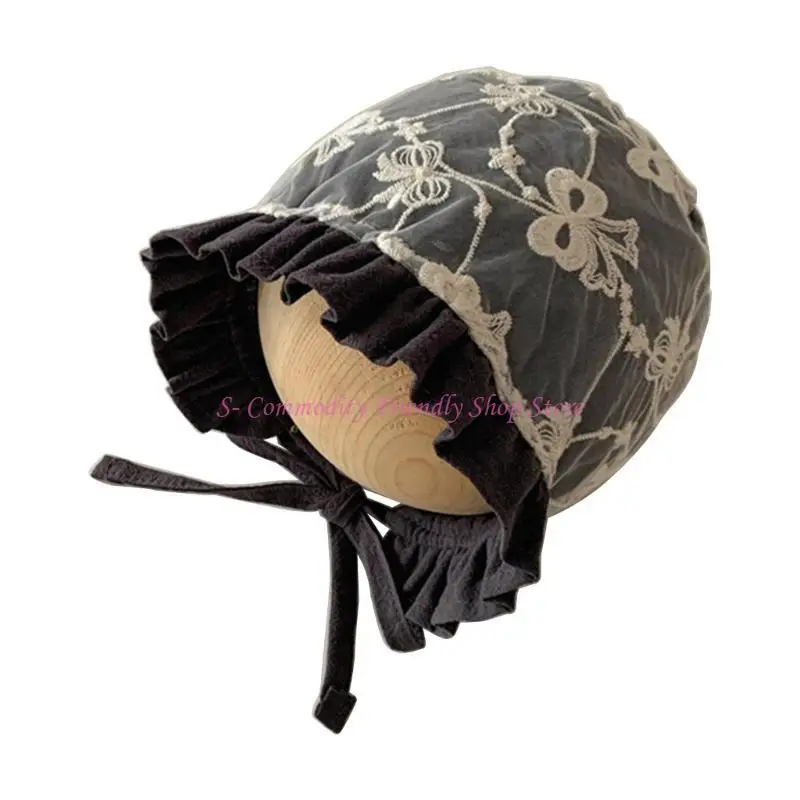 

85AE Lace Hat Princess Little Girl Cotton Bonnet Cap SunProtection Hat