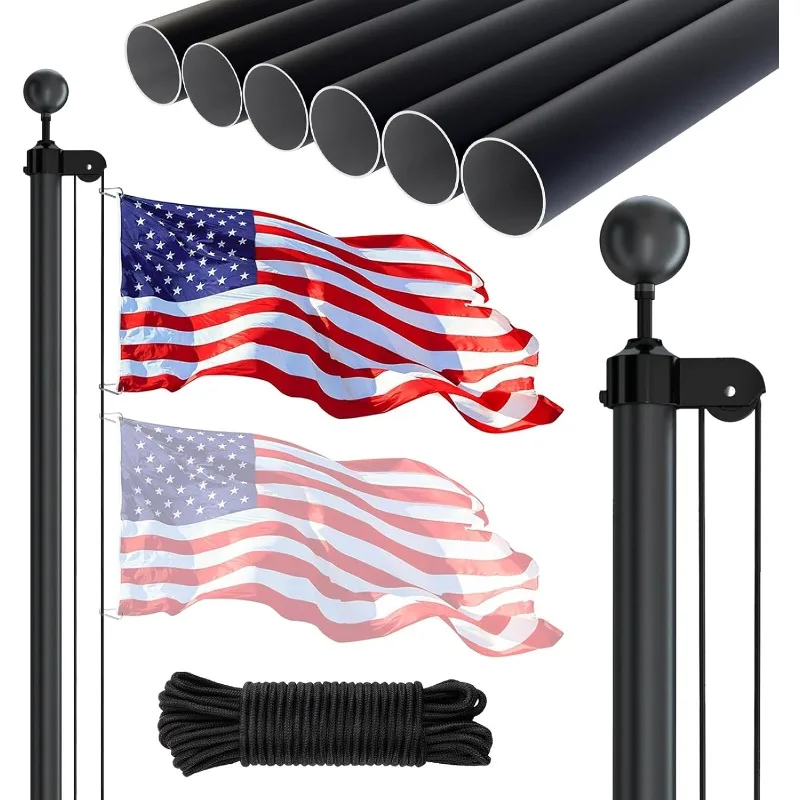 

Heavy Duty Aluminum Outdoor In-Ground Flagpole, Black Ball Top, 3x5 USA Flag for Residential commercial Outdoor Garden