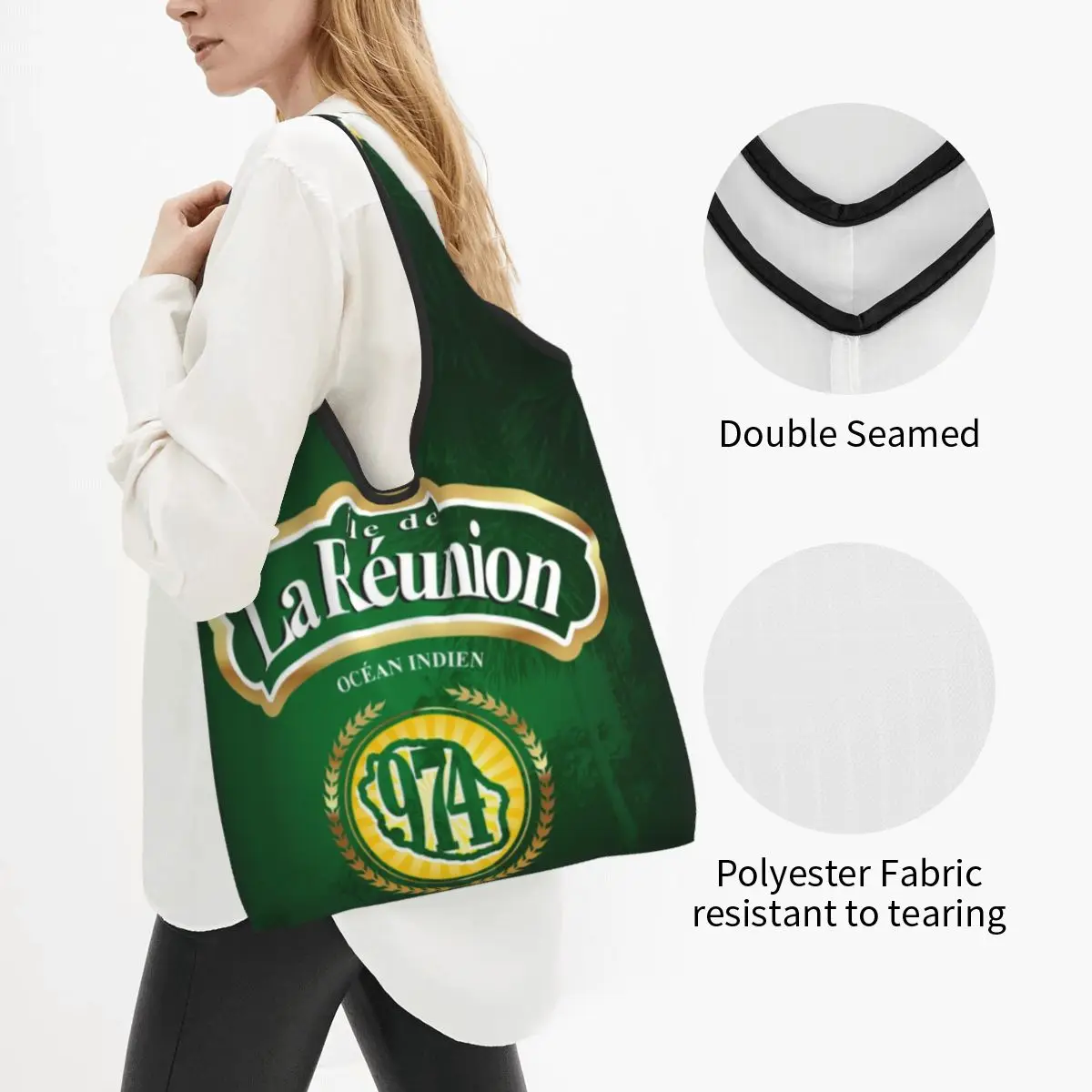 Fashion 974 Reunion Island Shopping Tote Bag Portable Margouillat Isle Beach Indian Ocean Grocery Shoulder Shopper Bag