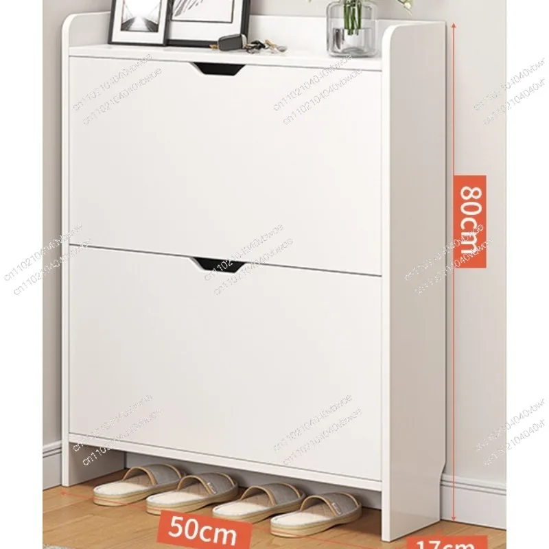 2-stöckiger Schuhschrank aus Holz mit Klappschubladen, schmaler Schuhschrank, platzsparendes, schlankes Schuhregal für den Flur