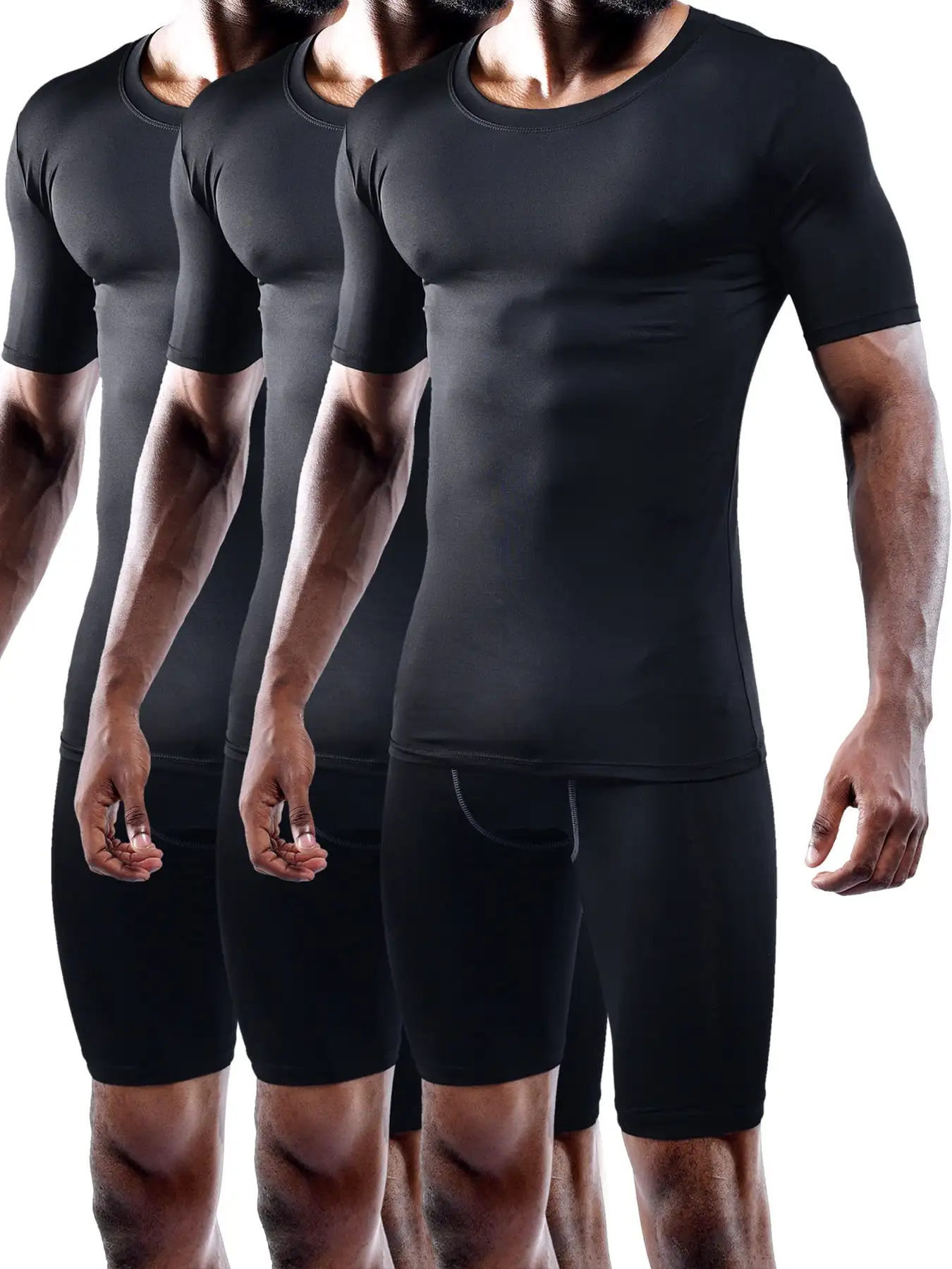 Men's Compression Shirts Short Sleeve Athletic Base Layer Quick Dry Moisture Wicking Workout Running Gym Training Tee 3 Pack