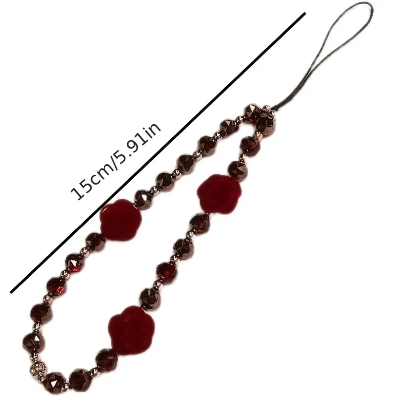 1PCS Wine Red Rose Flower Phone Chain Charm Resin Beads Phone Chain Cellphone Strap Wallet Camera Bag Decor Jewelry Accessories view 2