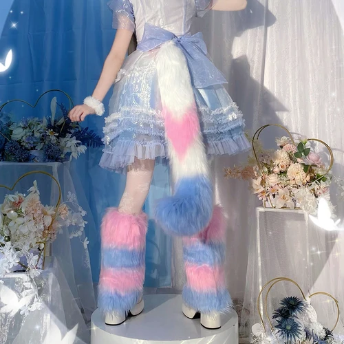 Imagen 2 del producto Calentador de piernas de piel sintética para mujer, patrón de rayas de Color de contraste, medias de puño de botas más cálidas para invierno