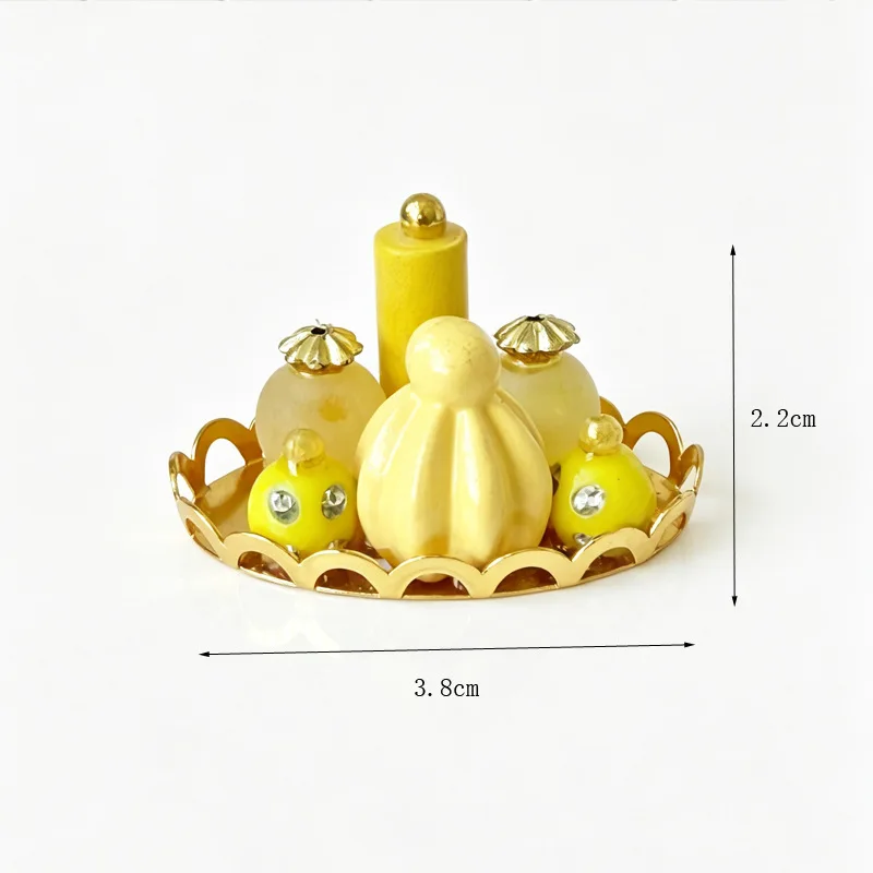 2pcs 1:12 Dollhouse Golden Tray Perfume Bottle Set BJD OB11 Mini Cosmetic Jar Dresser Accessory Bedroom Scene Decor