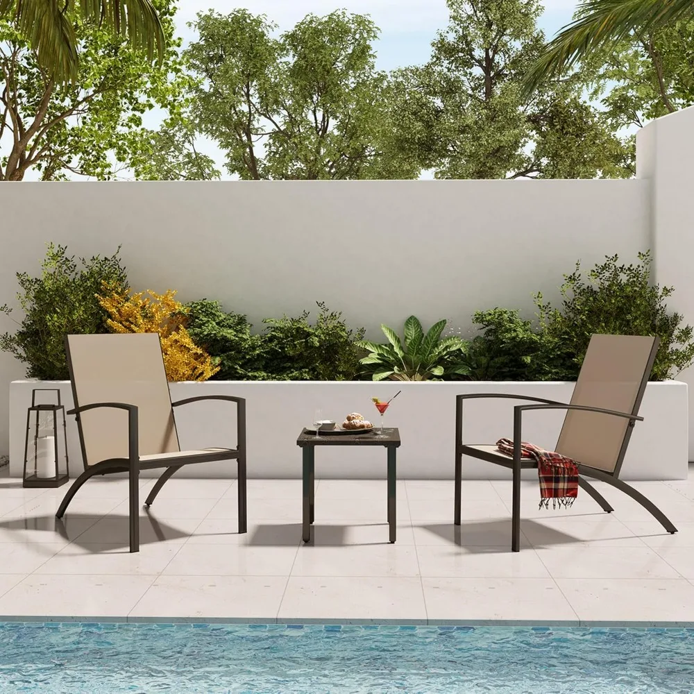 

3-Piece Bistro Set, Outdoor Textilene Fabric Furniture Set with Patio Table and Chairs, Patio Set for Porch, Balcony, Garden, B