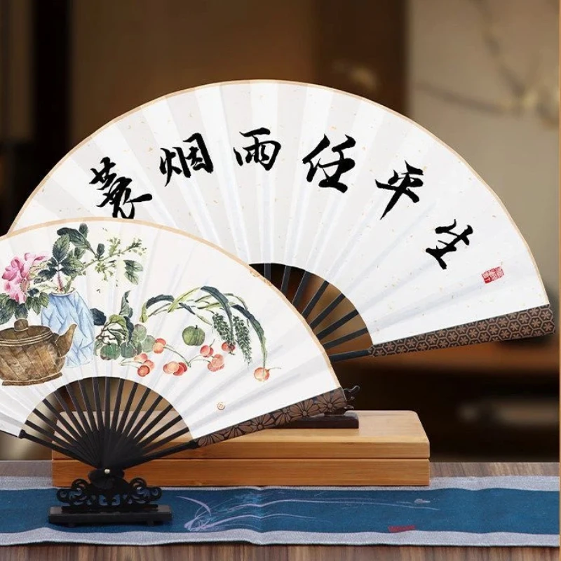 Blank Xuan Paper Folding Fan Gold Fleck Summer Cooling Daily Fan for Calligraphy Painting Custom Rice Paper Art Supply Chinese