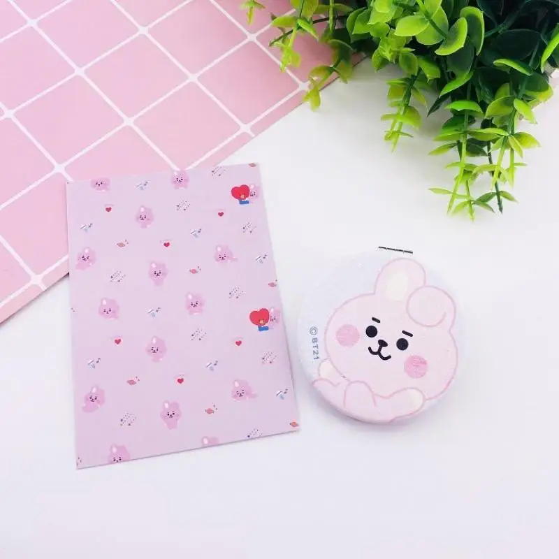 Kawaii Bt21 Folding Mirror Cute Cartoon Animal Mini Portable Mirror for Girls Daily Versatile Double-Sided Mirror Holiday Gift