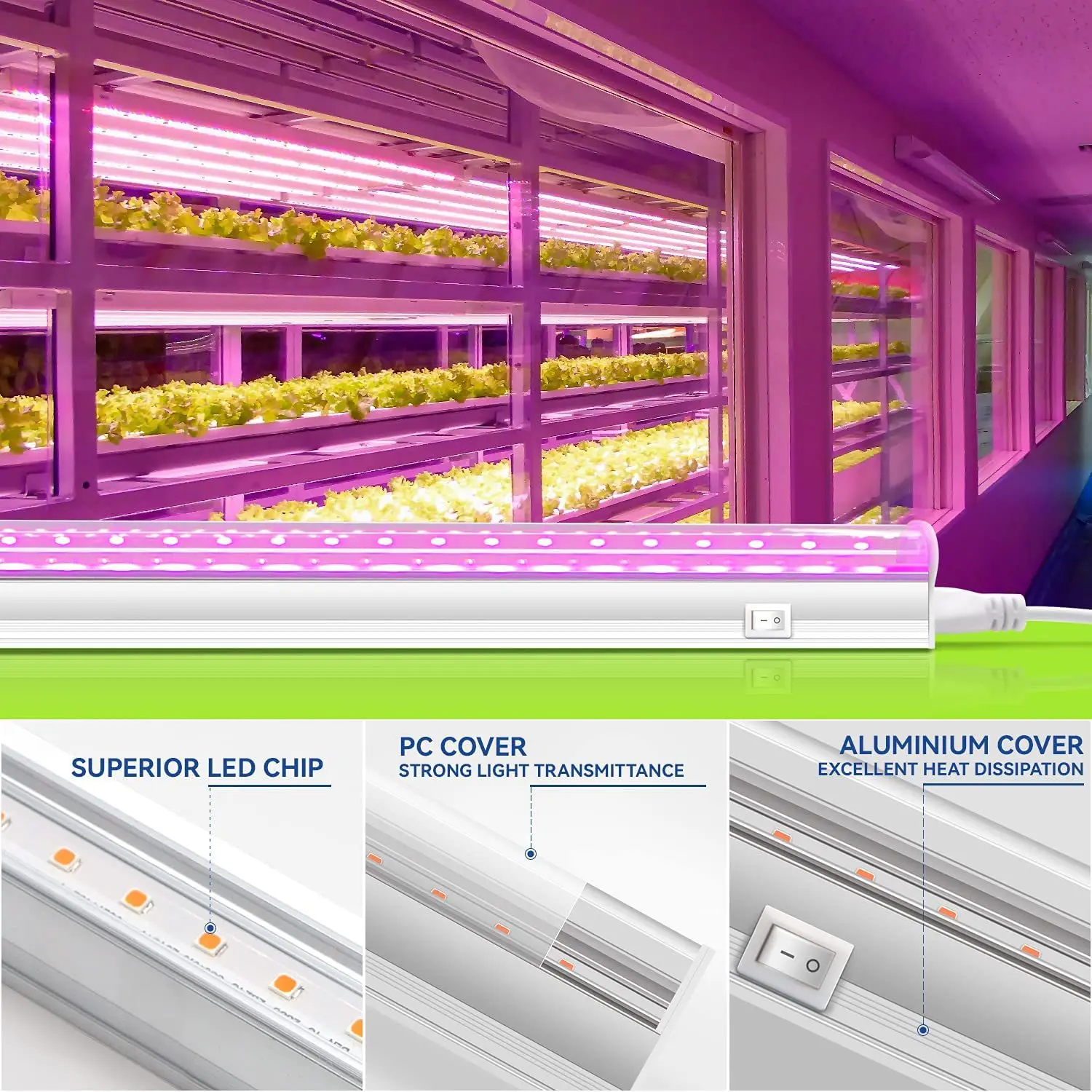 Luz LED para cultivo de plantas, tira T5 de espectro completo, luz hidropónica para crecimiento de plantas de interior, flor vegetal