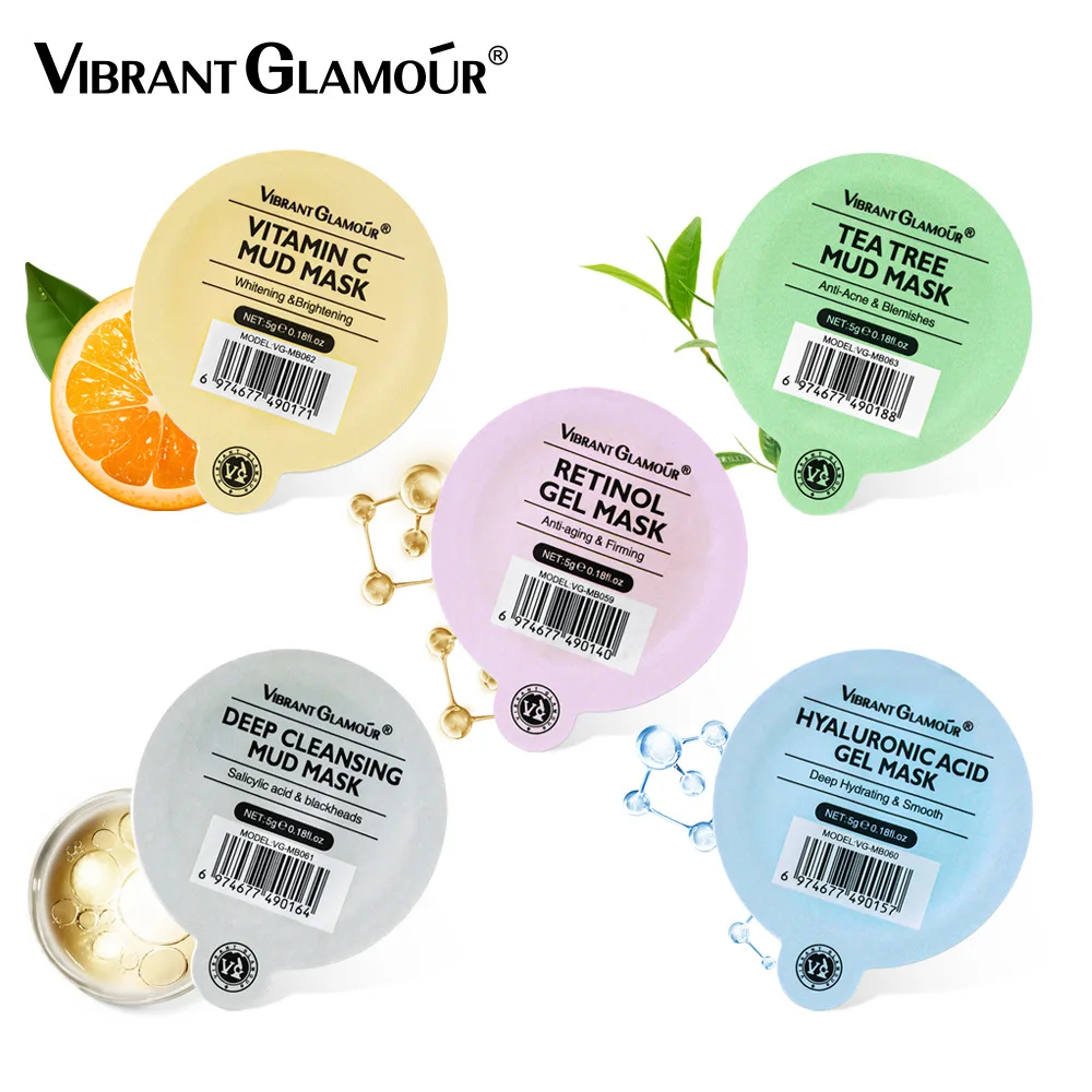 3PCS VIBRANT GLAMOUR Hyaluronic Acid, vitamin C, Retinol, Tea Tree Jelly Mud Mask Multi-effect Skin Care Mask Facial Jelly Mask