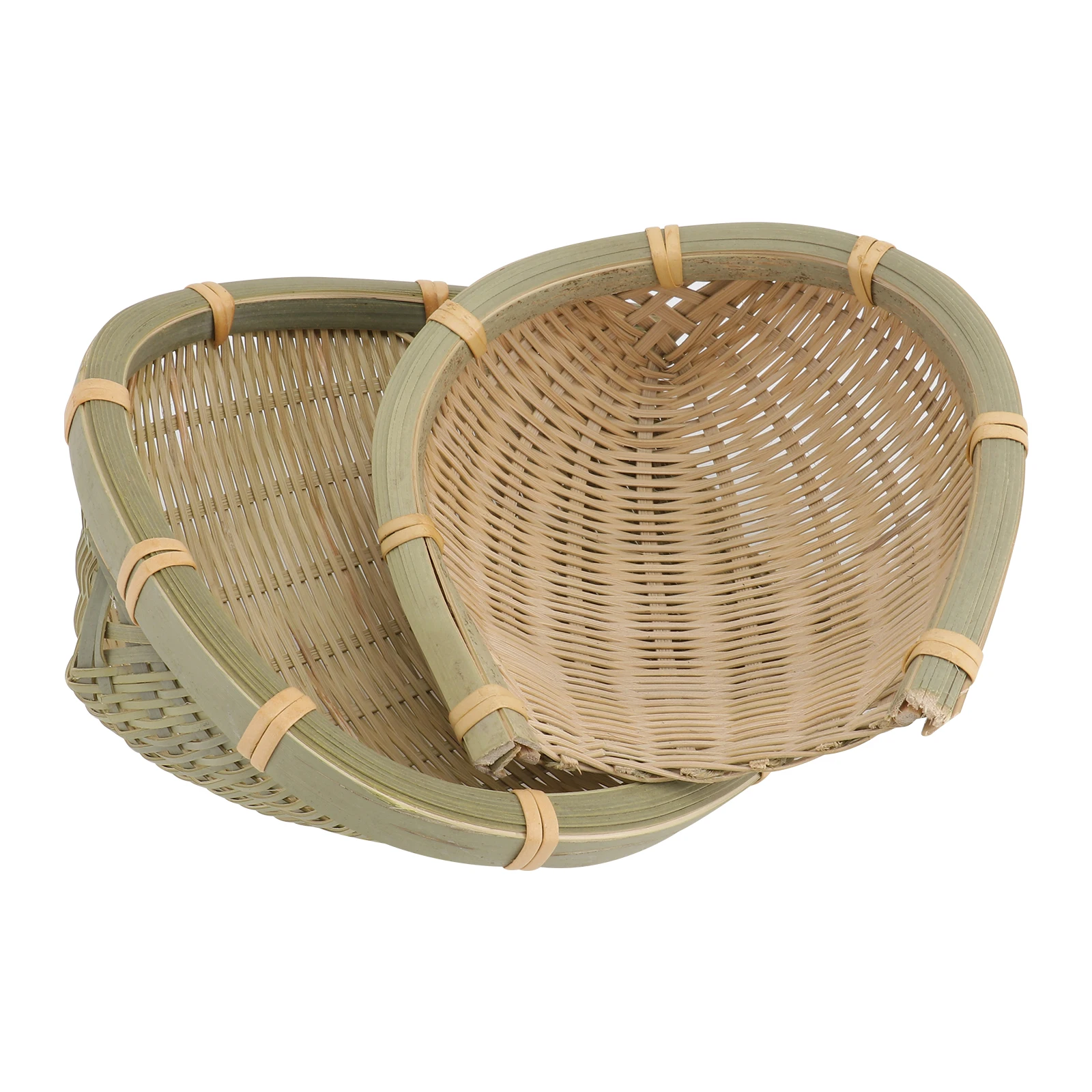 

2pcs Bamboo Woven Baskets Eco Friendly Household Storage Organizer Rustic Decoration Simple Handmade Vegetable Holder
