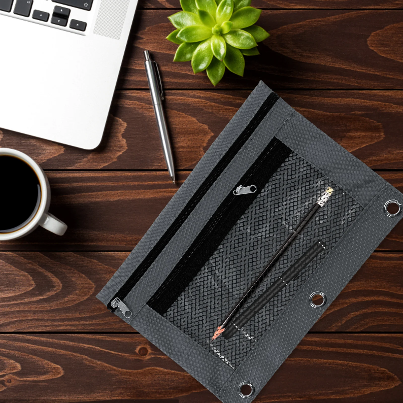 Estuche para lápices de tres agujeros, tela Oxford B5, bolsa de papelería, carpeta transparente, carpetas de oficina (negras)