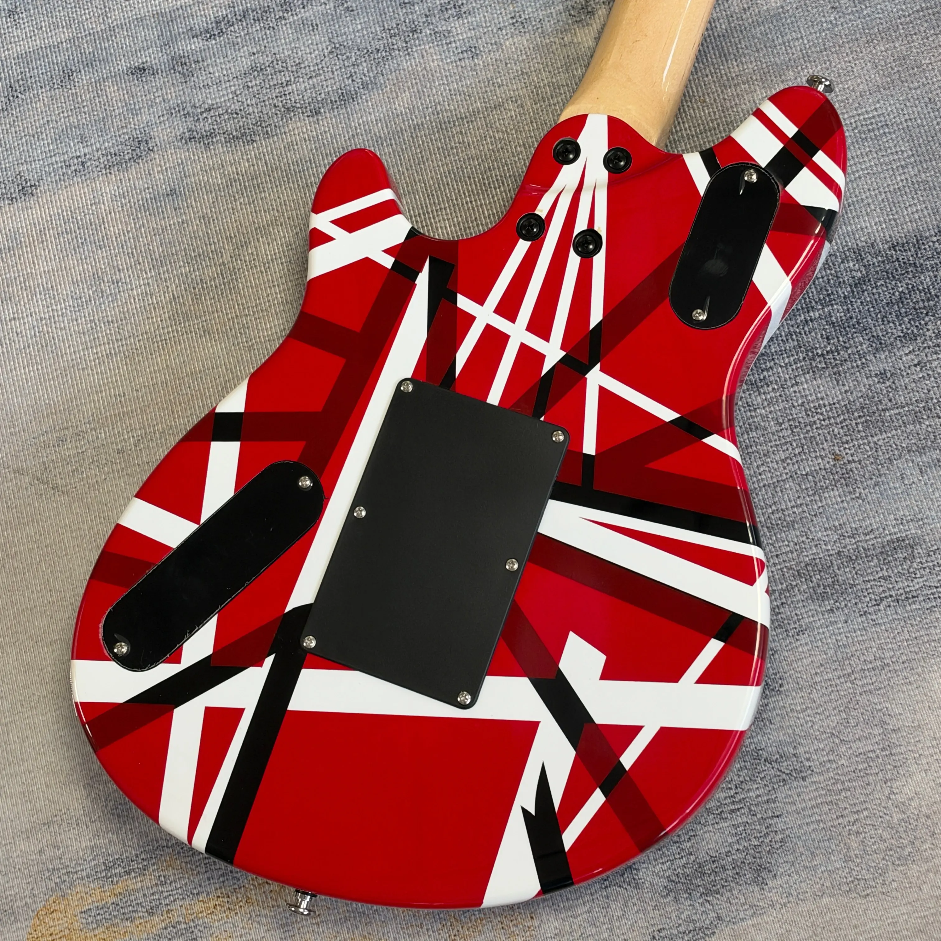 US Warehouse Red White Black Striped Custom Wolfgang Style Shape Electric Guitar Maple Fingerboard Dual Humbuckers for Hard Rock Players