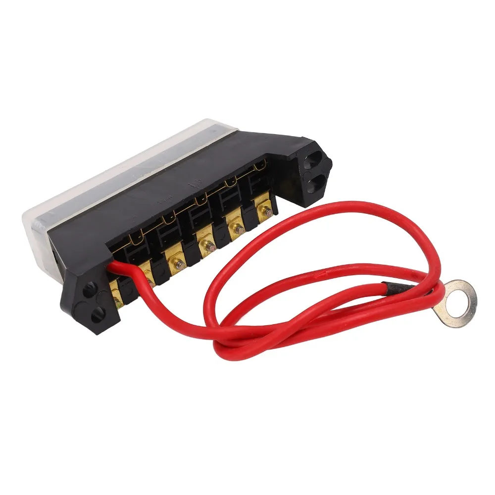 

Universal Fit 6 Way Fuseing Box 1 in 6 Out Transparent Cover Fuseing Block Distribution Block Automotive