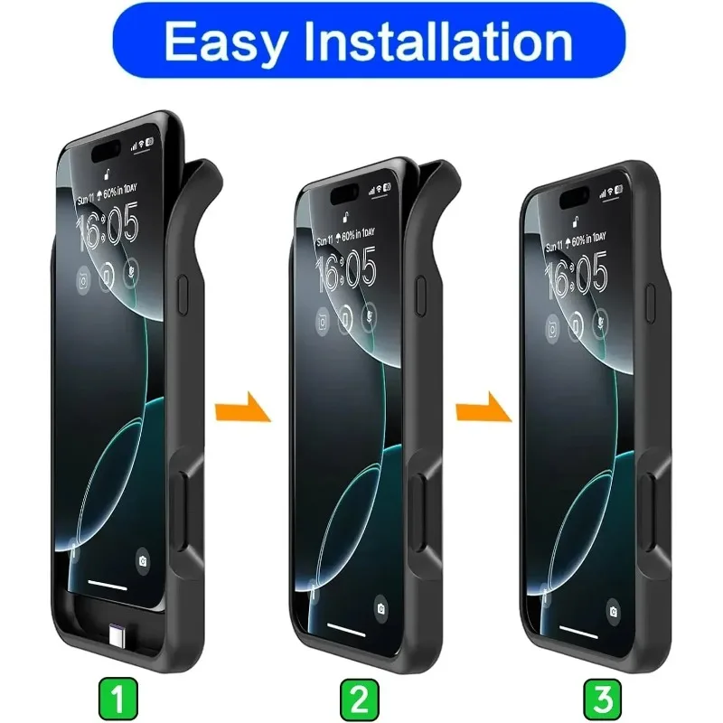 غطاء شحن بنك الطاقة لهاتف آيفون 17 برو ماكس، حافظة شاحن بطارية 7000 مللي أمبير في الساعة